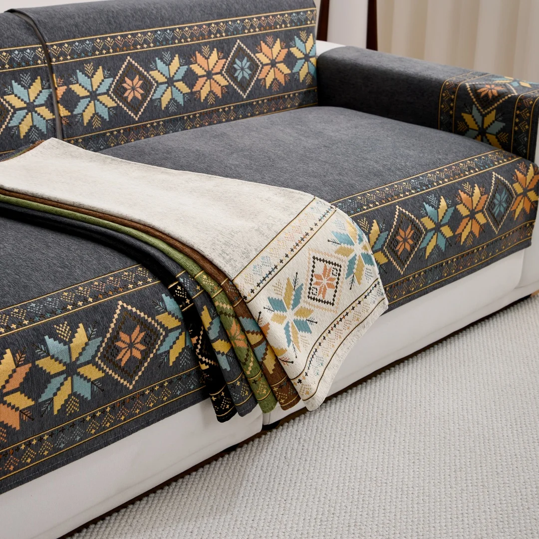 1 Stück Bohemian Jacquard Chenille Sofa Handtuch Boho Stil Sofabezug für alle Jahreszeiten Wohnzimmer Couch Möbelschutz Dekor