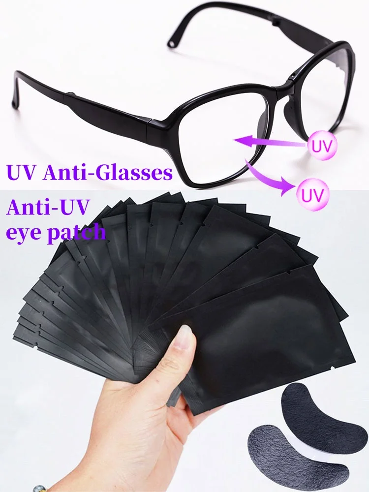 50 Paar gepolsterte schwarze UV-Patches und UV-Schutzbrillen für Wimpernverlängerungen, Augengel-Pads, die Strahlung blockieren. Очки Tools
