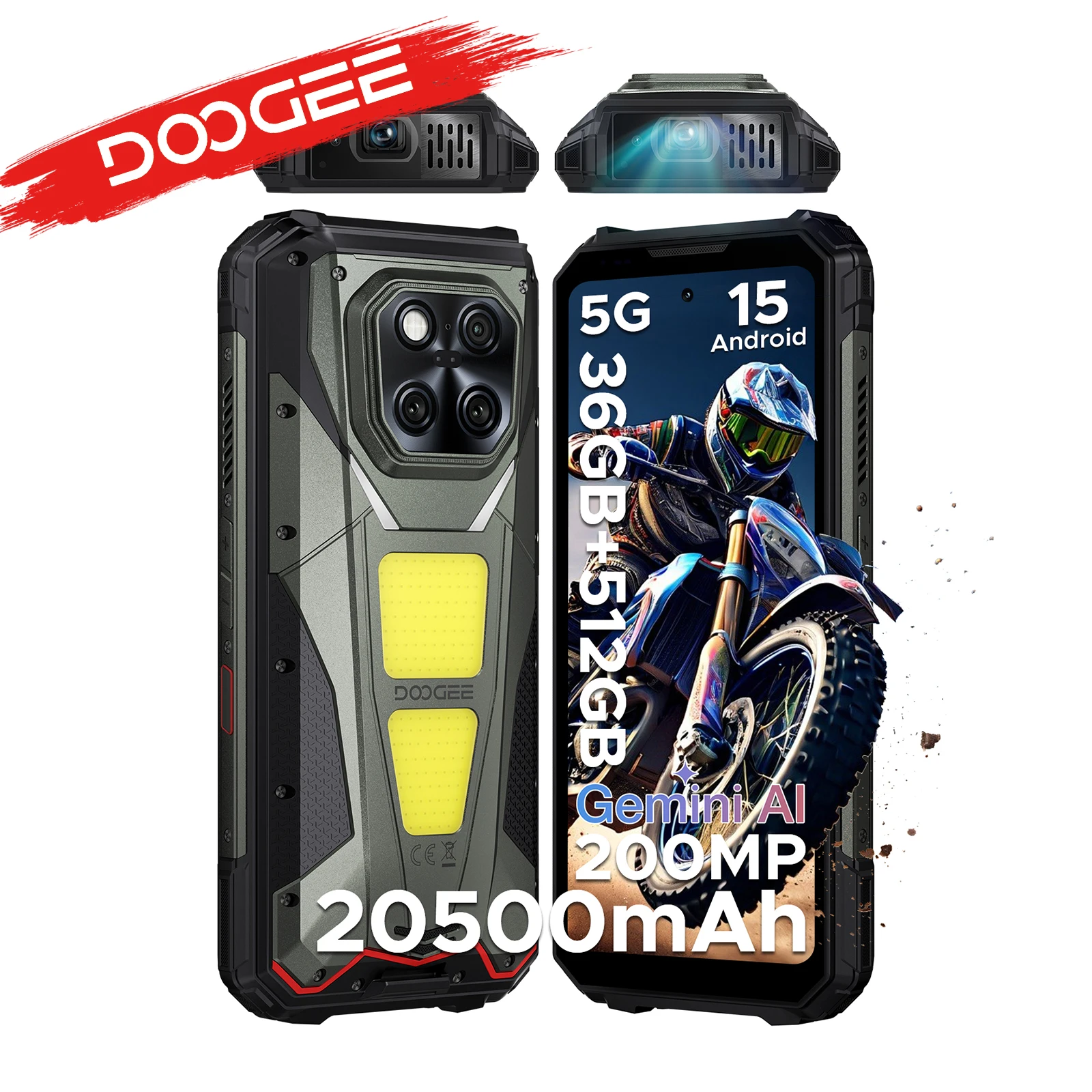 DOOGEE V Max Play - Robustes Smartphone mit Projektor, 20500mAh Akku, 1200 Lumen, duale Camping-Leuchten, 36GB RAM (16+20), 512GB Speicher, NFC Image