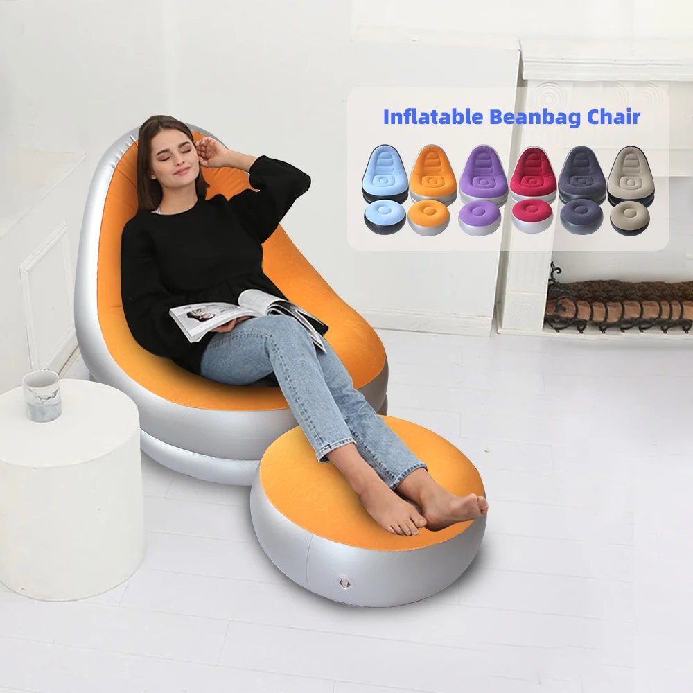 Aufblasbares Sofa mit Hocker in 6 Farben Erhältlich Tragbares Faulenzersofa Loungesessel für Outdoor Indoor Camping