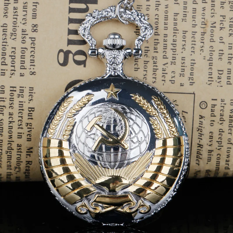 Retro Sowjetisches Emblem Taschenuhr Antike Retro Halskette Anhänger Uhr Uhr Geschenk für Frauen Männer Souvenir Reloj De Bolsillo