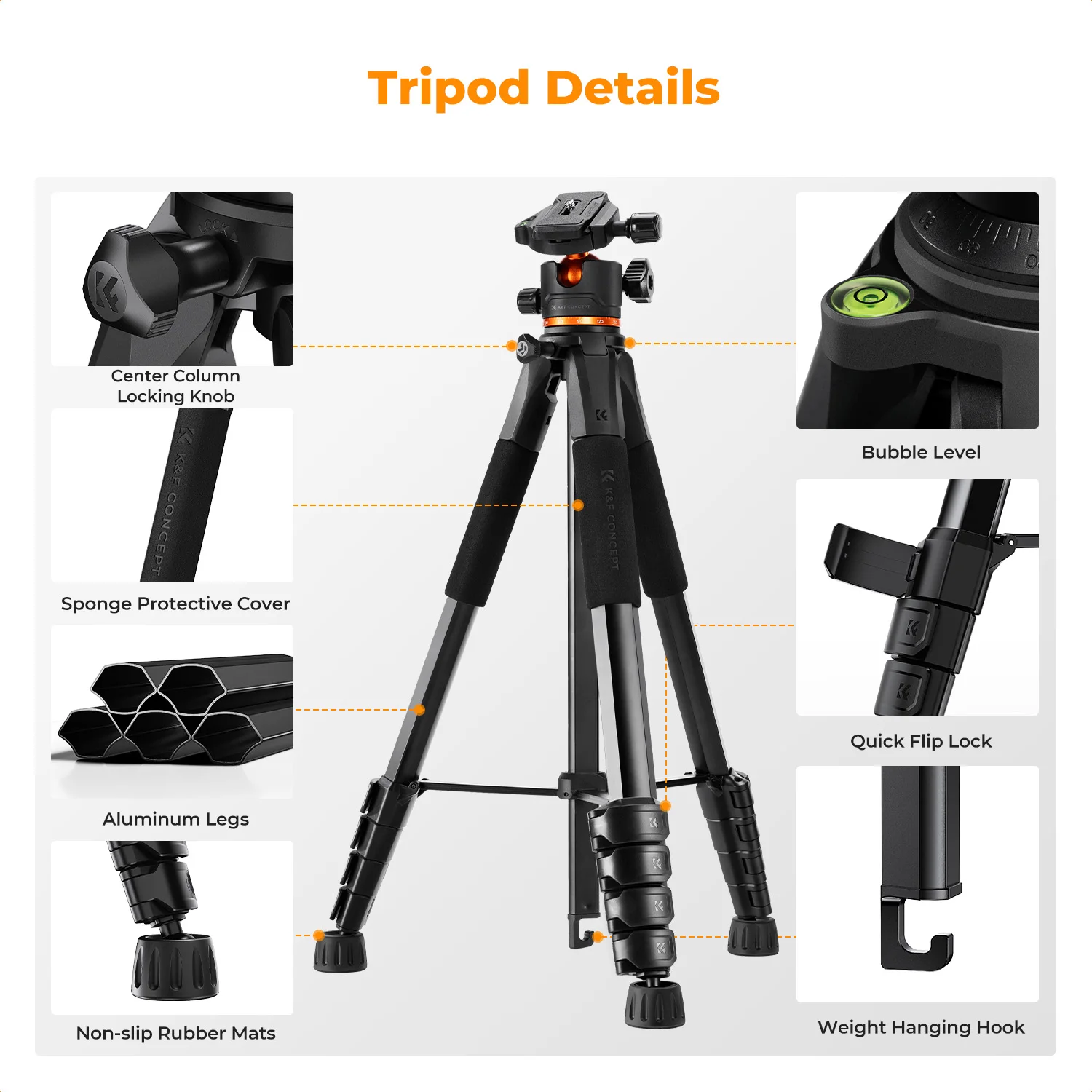 K&F CONCEPT 75 Zoll/190 cm Kamerastativ, leichtes Reise- und Outdoor-Stativ für DSLR-Kameras, Handyhalterung und Fernbedienung für Smartphones Image