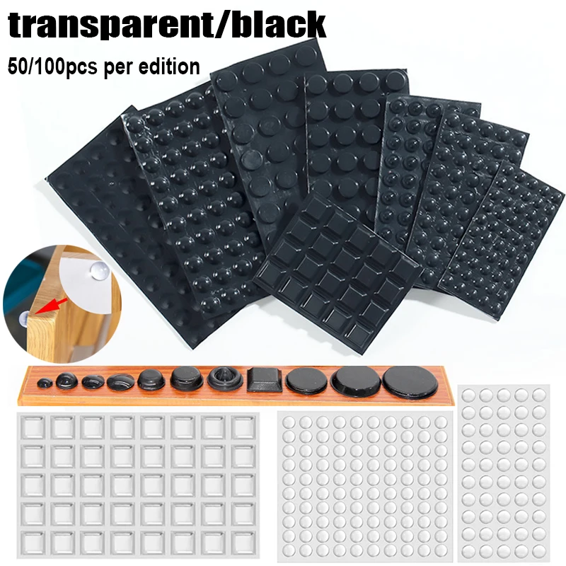 1 Stück Silikon-Kissenmatte, selbstklebende Unterlage, schwarz/klare Gummifüße, Schrankstopfen, Stoßstangenpolster, selbstklebende Kissen, Schranktürmatte Image