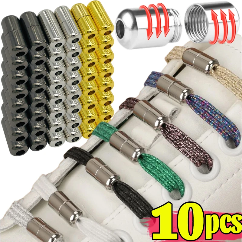 2/10 stücke Keine Krawatte Schnürsenkel Metall Kapsel Lock Elastische Turnschuhe Flache Schnürsenkel Ohne Krawatten Kinder Erwachsene Schnelle Schuhe spitze Gummi Image