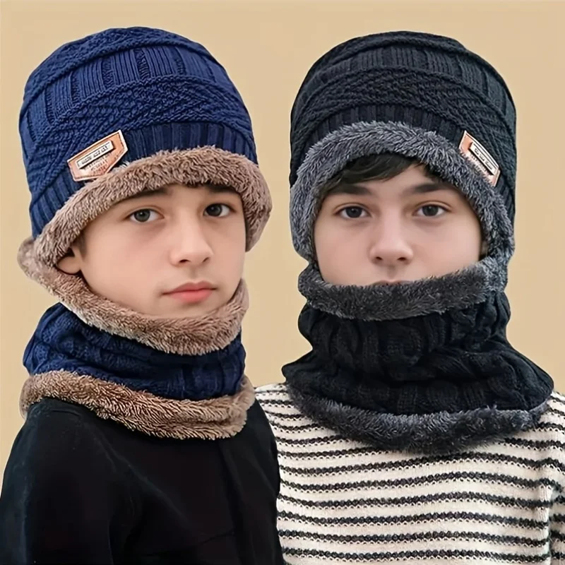 Kinder Warme Gestrickte Hut Schal Set Kinder Herbst Winter Hut Weiche Gestrickte Kappe Motorhaube Infant Kinder Hut Für Jungen Mädchen Image