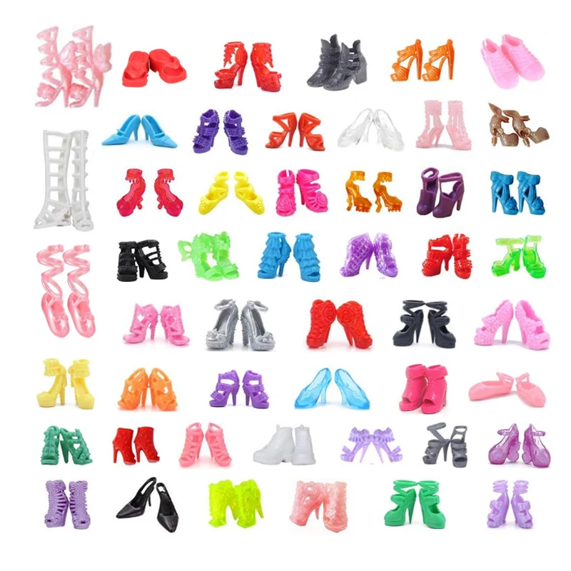 50 Paar Puppenschuhe, Schuhe mit hohen Absätzen, Puppenstiefel, flache Schuhe, Set für 11,5 Zoll/30 cm große Puppen, verschiedene farblich sortierte modische Schuhe