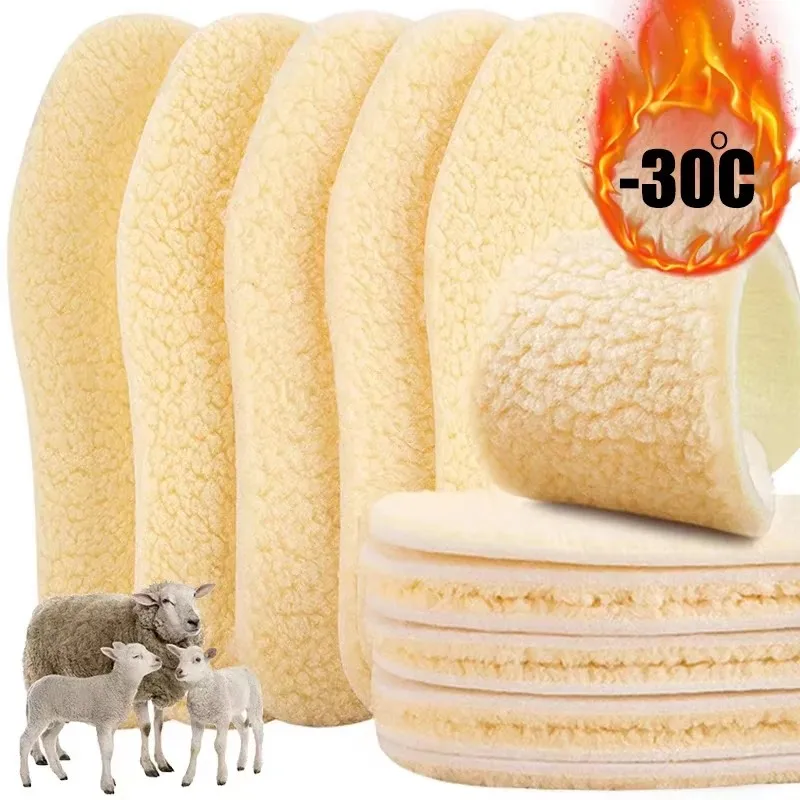 1-6Pairs Natürliche Schaffell Wolle Einlegesohlen Für Schuhe Männer Winter Füße Warme Verdicken Flauschigen Fleece Einlegesohlen Frauen Schnee stiefel Schuh Pads