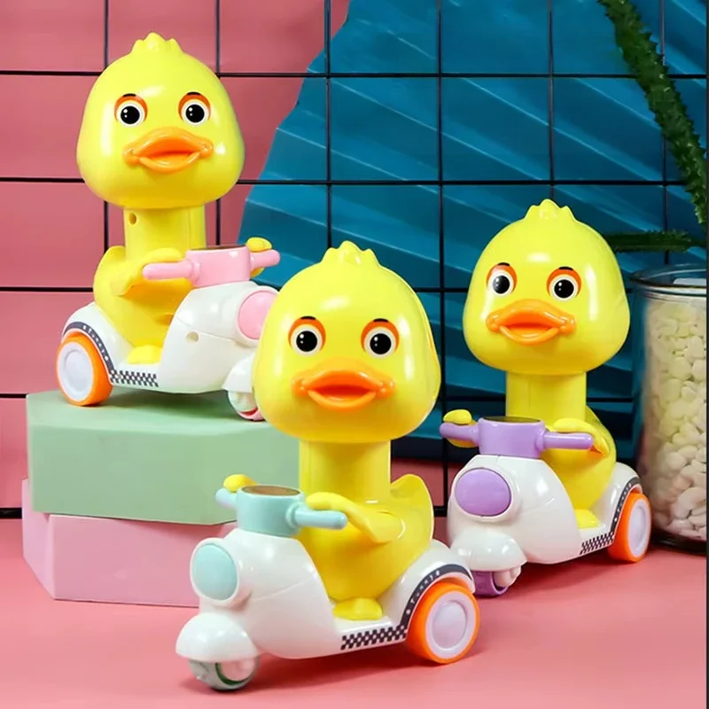 Manuelle Drücken Kopf Freie Rotation Nette Ente Spielzeug Drücken Auto Motorrad Anti-kollision und Anti Drop Baby Spielzeug Mini auto für Kinder
