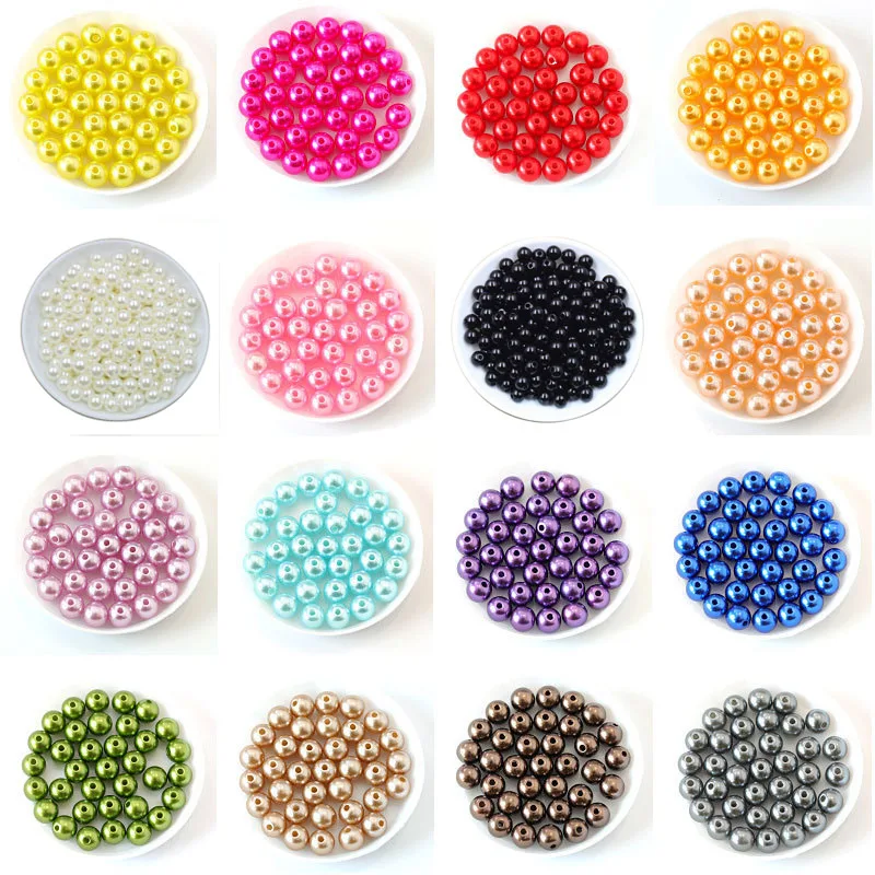 3/4/6/8/10/12mm Acryl Kunststoff Runde Mit Loch ABS Imitation Perle Perlen lose Spacer Perlen Für Schmuck Finden Liefert Image