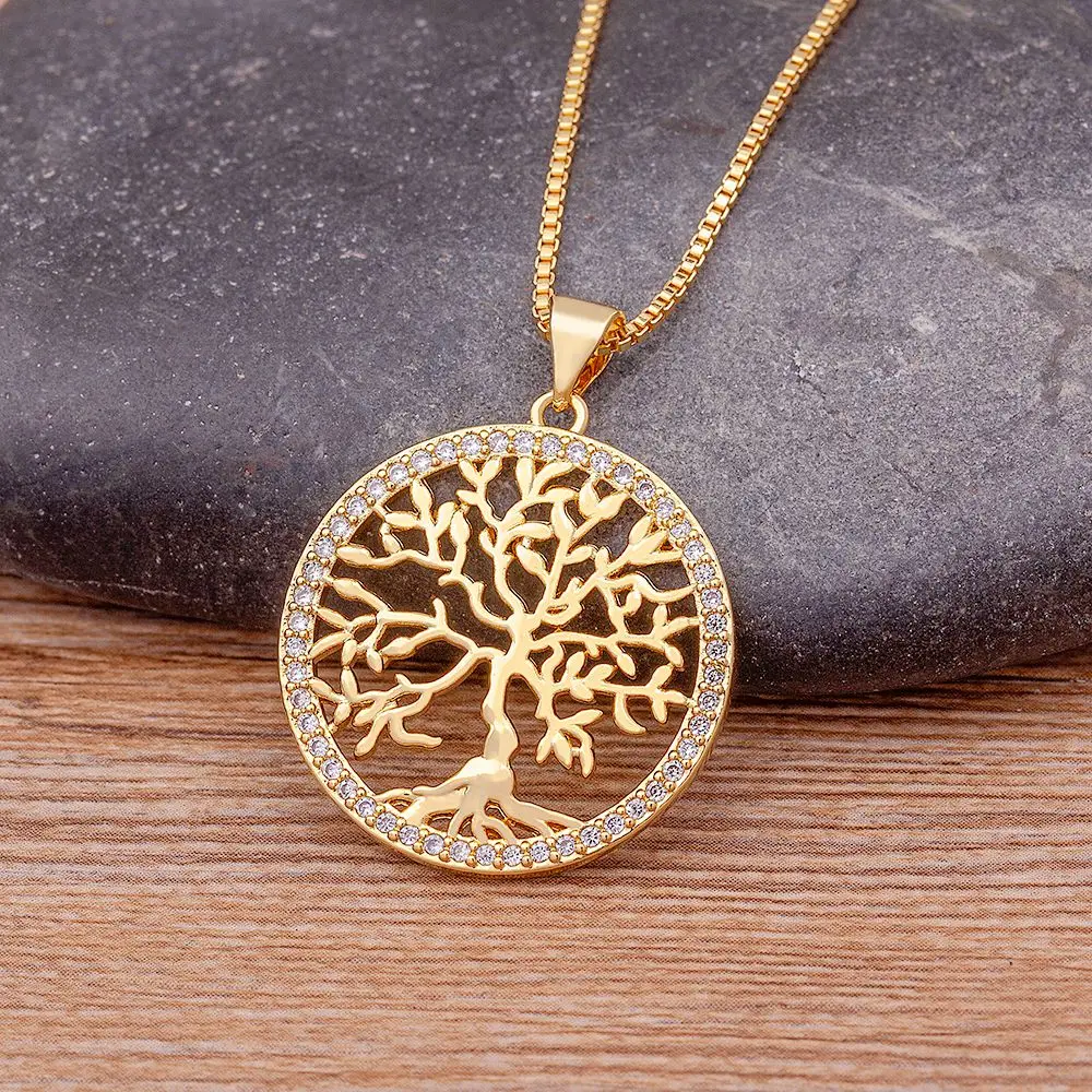 Nidin Neue Ankunft Klassische Mode Baum des Lebens Vergoldet Kristall Halsketten & Anhänger Frauen Zirkon Kette Schmuck Collier Femme Image
