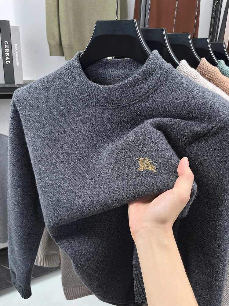 Designermarke bestickter Herren-Rundhalspullover trendiger Winter neuer Plüsch dicker warmer bequemer Rundhals-Strickpullover Image