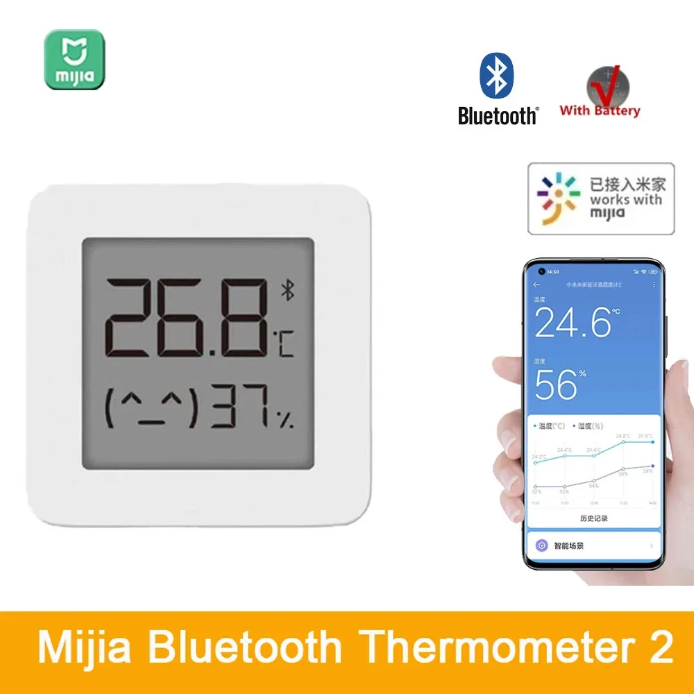 Original Xiaomi Bluetooth-Thermometer 2, kabellos, intelligent, elektrisch, digital, Luftfeuchtigkeitsthermometer, Sensor-Monitor, funktioniert mit der Xiaomi-App Image