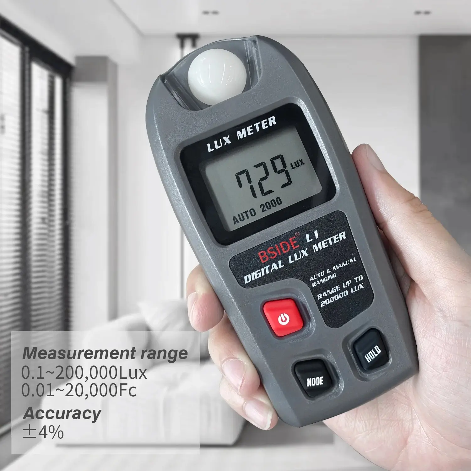 BSIDE Lux Meter Digital Illuminometer 0~200,000lux LCD Taschenlichtmesser Lux/FC Messgerät Tester Sensor Photometer Luxmeter Image