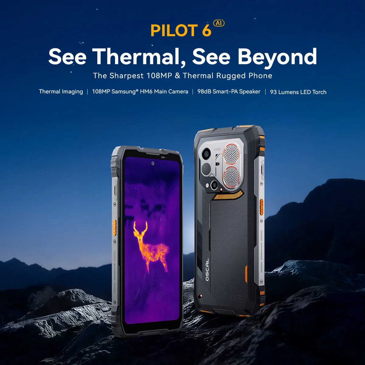 Blackview OSCAL PILOT 6 Wärmebild-Smartphone, robustes Smartphone mit MTK G100, 6,67 Zoll 2,4K-Display, 120 Hz, 12 GB 256 GB, 10000 mAh Akku, Dual-4G Image