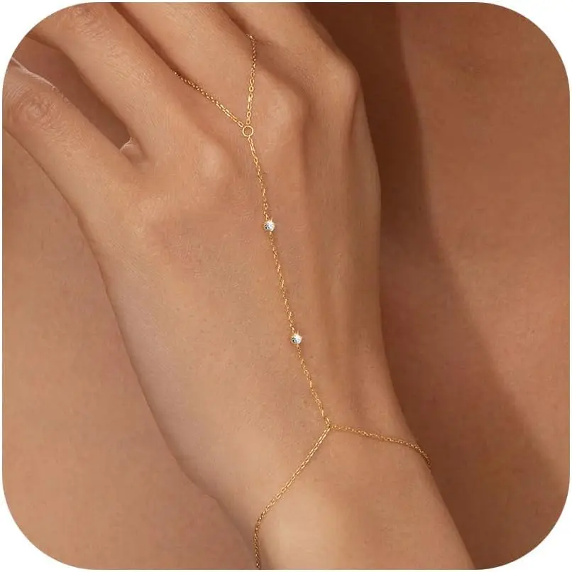 Trendige Damen-Armbänder, 14 Karat vergoldet, zierliche CZ-Handkette, Schmuck, Ring, Armband, Körperschmuck, Geschenke für ihre Mutter, verstellbar Image