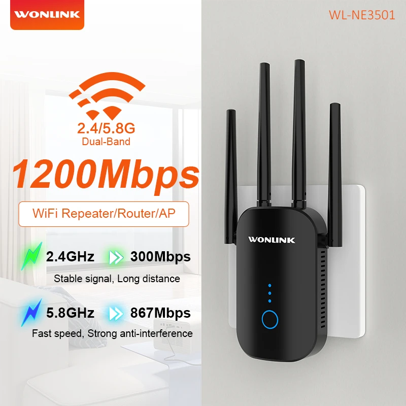 COMFAST 1200Mbps WLAN-Repeater Dual-Band WPS WLAN-Verstärker 2,4G/5,8G WLAN-Signalverstärker 2/4 Antennen Heimrouter Image