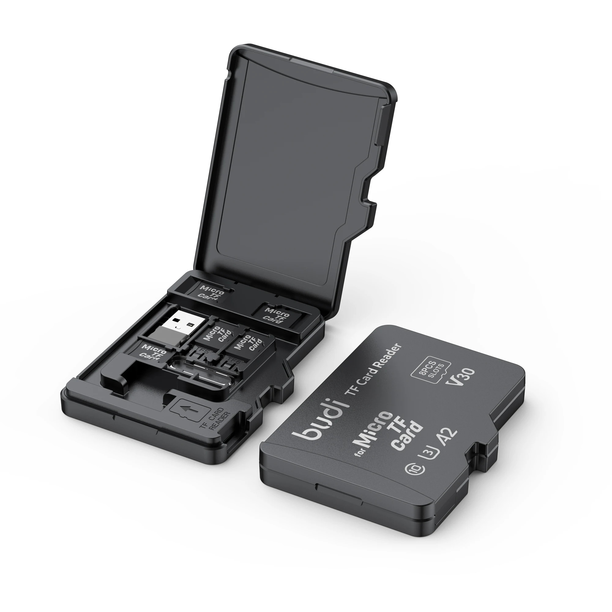 BUDI TF-Speicherkarten-Aufbewahrungsbox mit Speicherkartenleser USB Typ-C & USB Kompatibel Speicherkartenhalter für Digitale Fotografie Image
