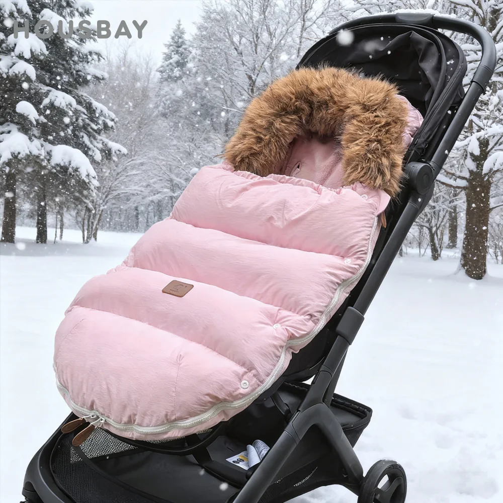 Kinderwagen Fußsack Outdoor Winter Baby Warm In Kinderwagen Abnehmbare Dicker Winddicht Pelz Kragen Baby Umschlag Kinderwagen Zubehör Image