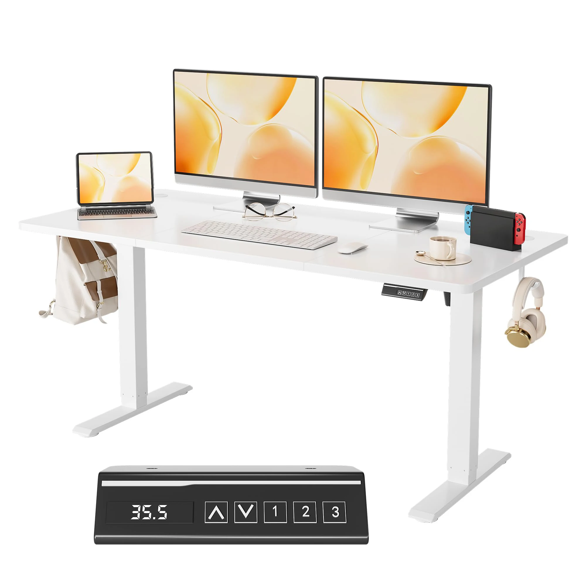Elektrisch höhenverstellbarer Schreibtisch, ergonomischer Sitz-Steh-Schreibtisch mit Speicherfunktion, Steh-Computertisch für Home-Office und Studium