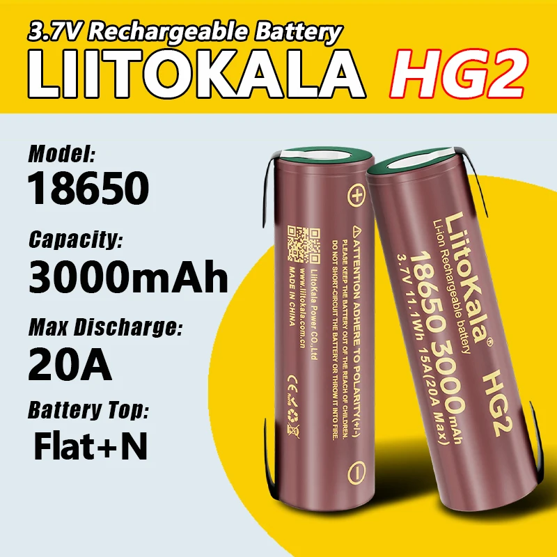1–24 Stück LiitoKala HG2 18650 3000 mAh Akku 3,6 V Entladung 20 A dedizierte Hochleistungsentladung + DIY Nicke Image