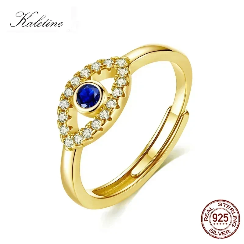 KALETINE Lucky Turkish Blue Evil Eye Ringe für Frauen, offener, verstellbarer Ring aus 925er Sterlingsilber, trendiger Schmuck für Hochzeitspaare, Geschenk Image
