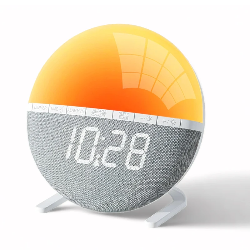 Wake Up Light Sunrise Wecker, Schreibtischuhr mit Farben, Licht, natürlicher Klang, Digitaluhr für Wohnzimmer, Schlafzimmer, Heimdekoration
