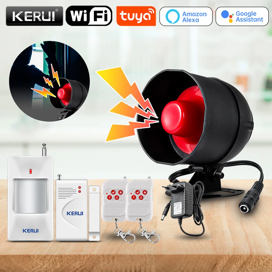 KERUI Tuya Smart WIFI Drahtlose Sicherheit Alarm System Sirene Garage 433Mhz Hause Einbrecher Motion Tür Sensor Google Home Alexa Image