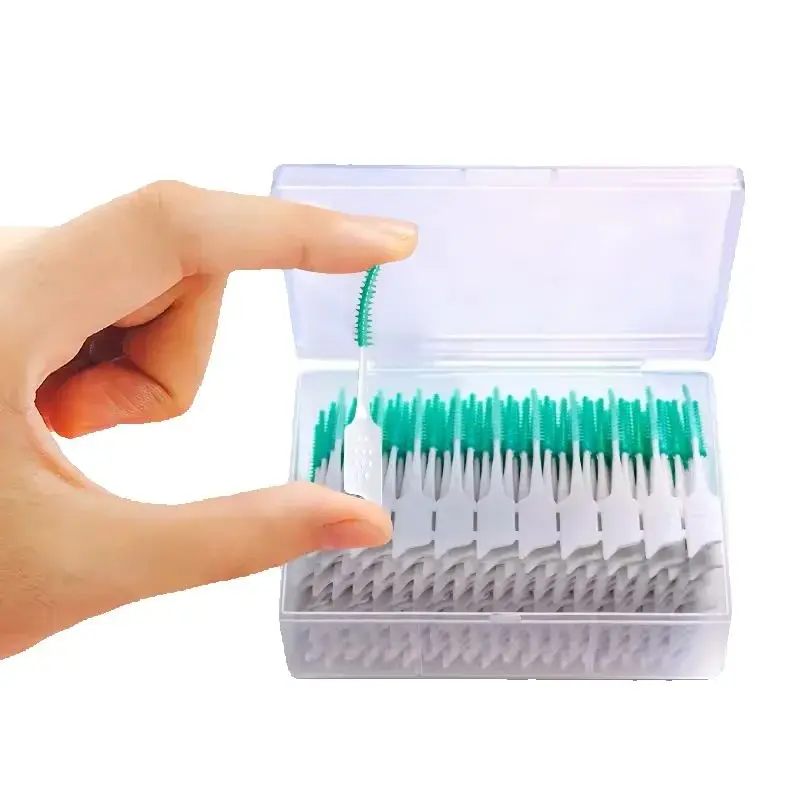 100 Teile/schachtel Interdentalbürste Weiche Gummi Zähne Reinigung Werkzeuge Zahnreinigung Zwischen Zähne Zahnbürste Mundhygiene Pflege Werkzeuge- Image