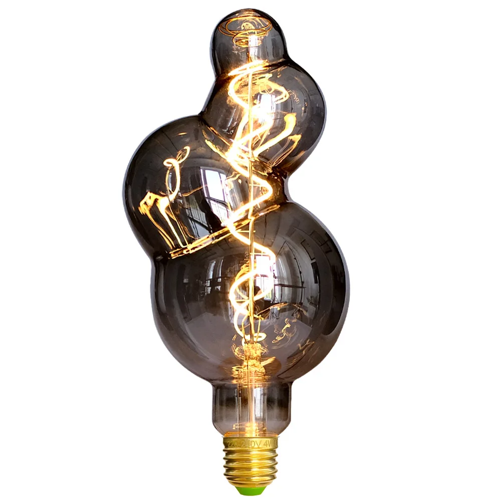 TIANFAN Vintage-LED-Glühbirne, kleine Blase, 4 W, φ95 mm, dimmbar, 110 V, 220 V, Edison-LED-Filament, dekorative Glühbirne, E26, E27, Rauch Image