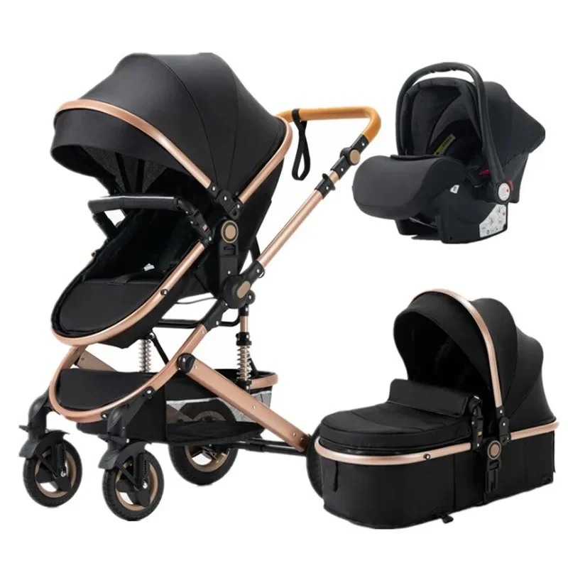 Tragbarer Kinderwagen High View 3-in-1-Kinderwagen mit Autositz, faltbarer Kinderwagen, stoßdämpfender Allradwagen Image