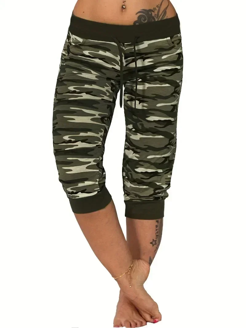 Plus Größe 1XL-5XL frauen Casual Cargo Hosen Frauen Yoga Workout Geerntete Hose Stretch Taille Athletische Fitness Jogginghose Image