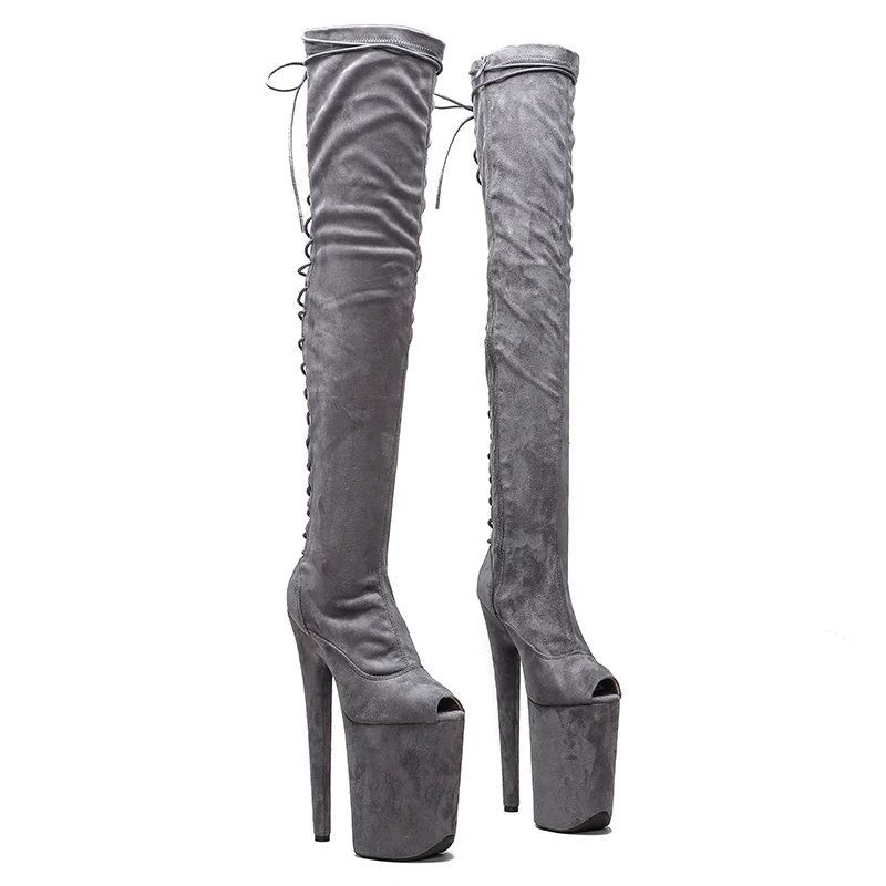 Leecabe 23 cm/9 Zoll Wildleder-Schnürschuhe auf der Rückseite Trendmode High Heel Plateau Stripper Heel Pole Dance Stiefel
