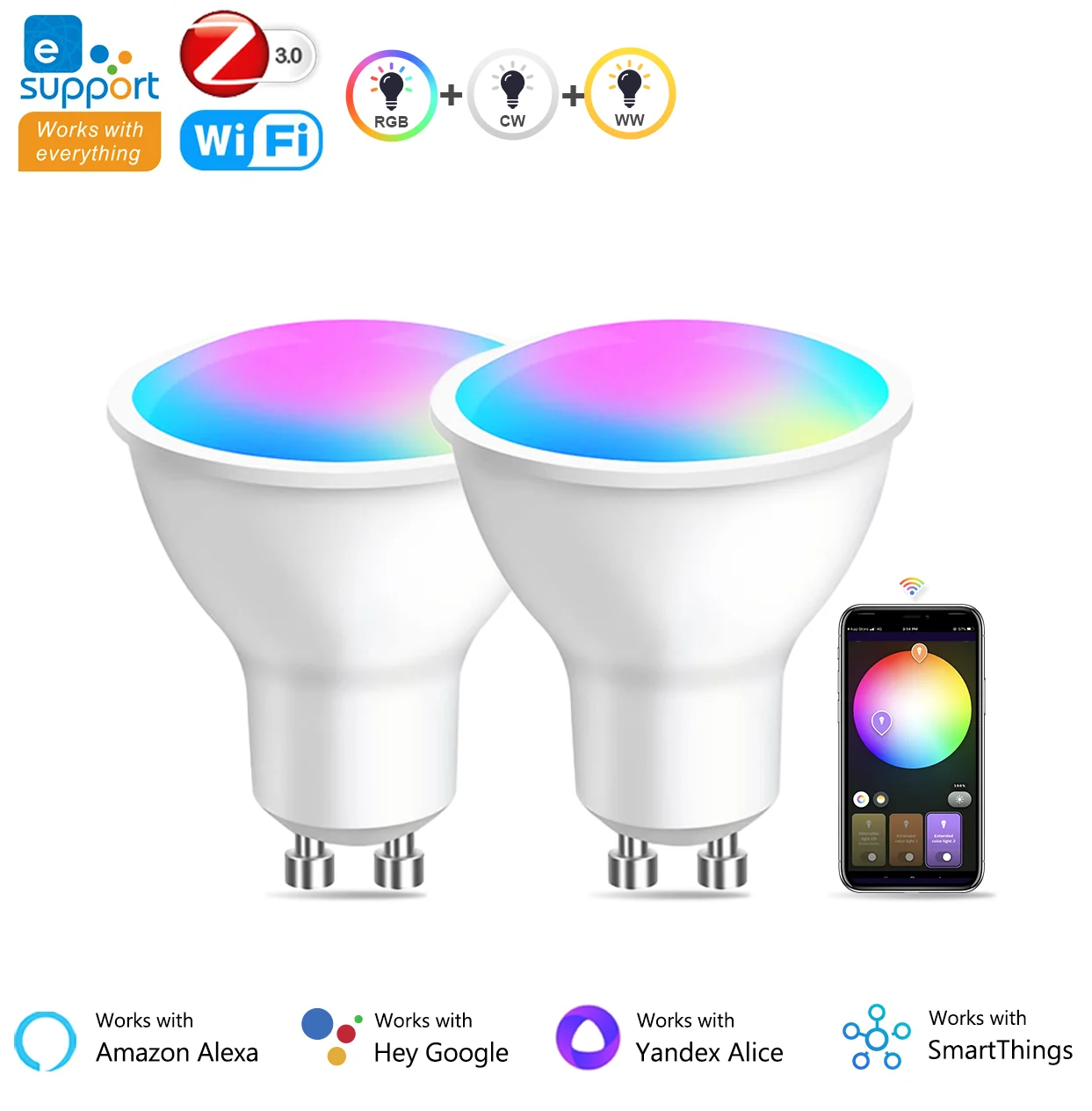 GU10 Zigbee/Wifi Led Glühbirne RGB CW WW Strahler Led-lampen Smart Led Lampe Arbeit Mit Alexa echo Hub Google Yandex Smartthings Image