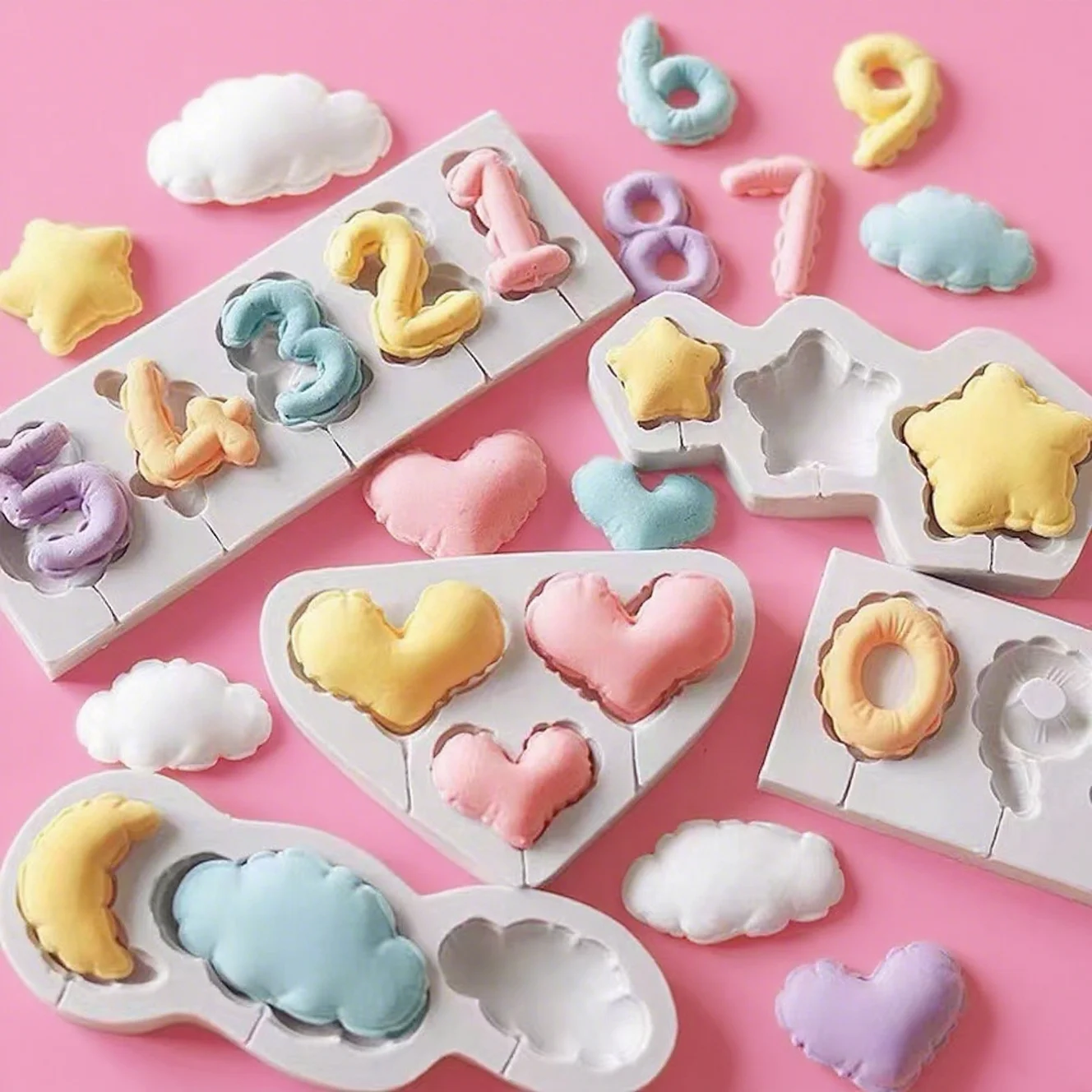 Zahl Herz Stern Wolke Ballon Lutscher Silikon Form Set DIY Fondant Kuchen Dekorieren Werkzeuge Schokolade Harz Ton Kerze Form Image