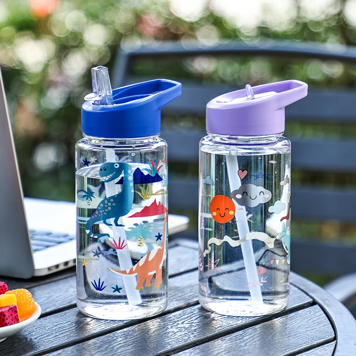 500ml Trinkbecher mit Strohhalm, Niedliche und Tragbare Dinosaurier-Eiscreme-Wasserflasche, Outdoor Tragbare Süße Becher-Wasserflasche Image