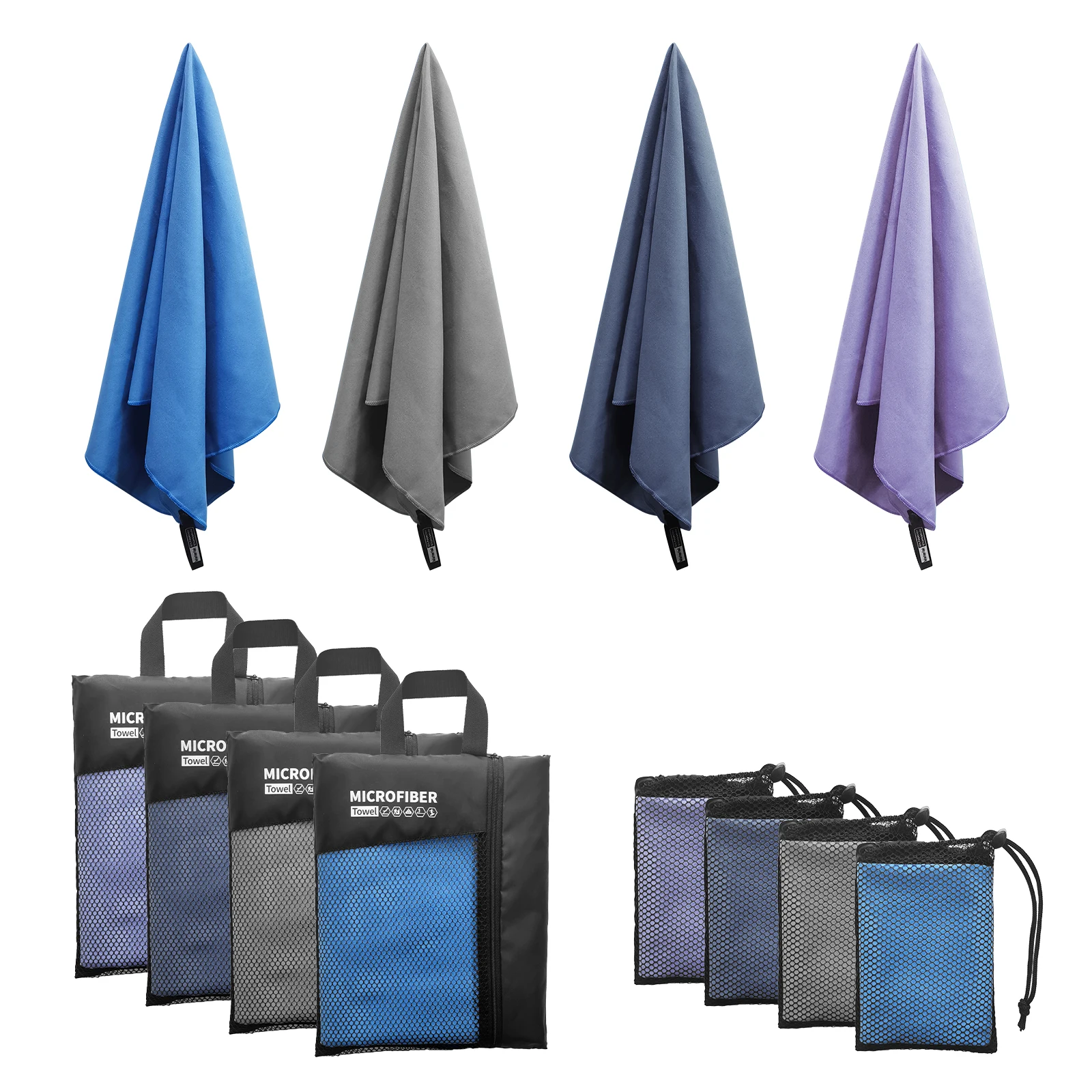 Mutao Mikrofaser-Handtuch mit Netztasche, schnell trocknende, saugfähige Handtücher für Camping, Fitnessstudio, Yoga, Rucksackreisen, Wandern Image