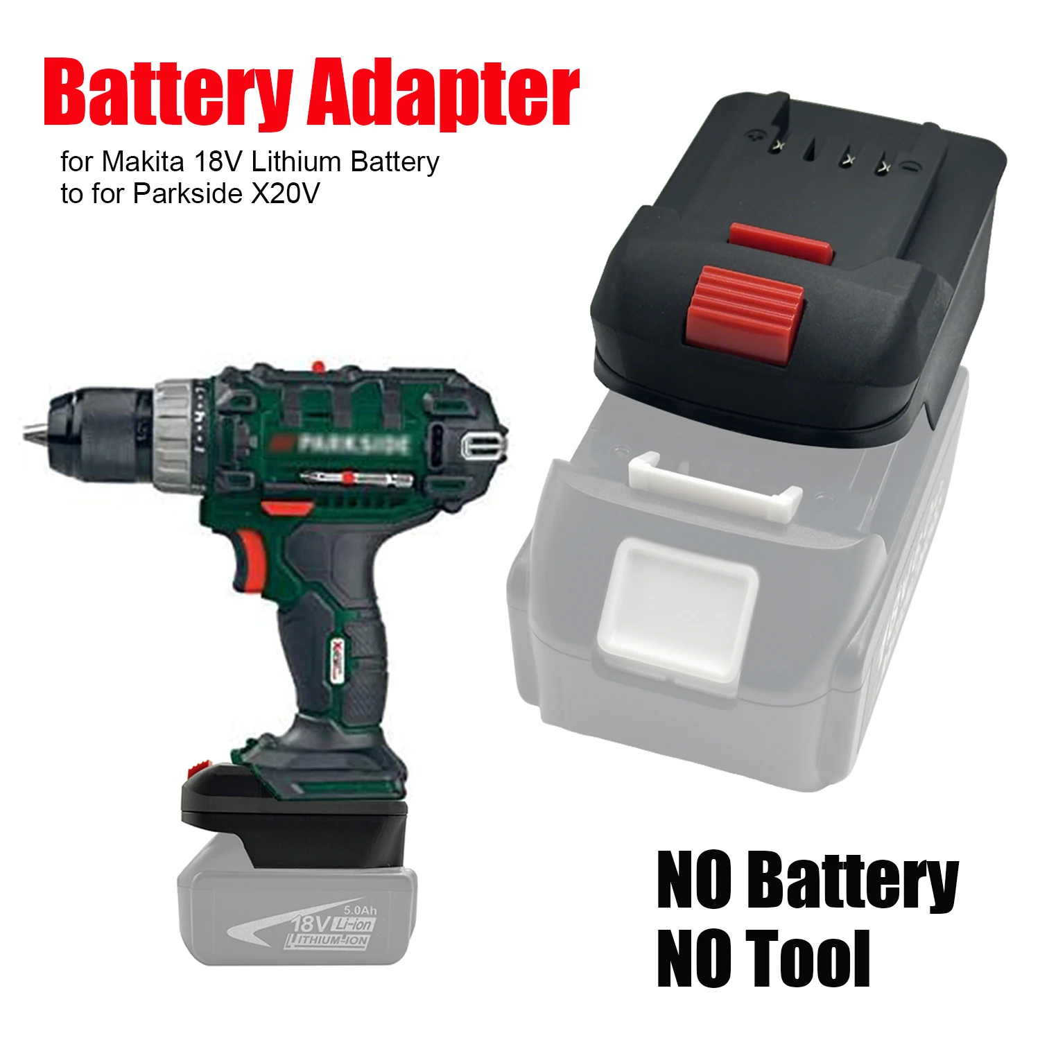NEUER Akku-Konverter für Makita 18 V Lithium-Akku für Parkside X20V Li-Ion Elektrowerkzeug-Zubehör (KEINE Akku/Werkzeug) Image