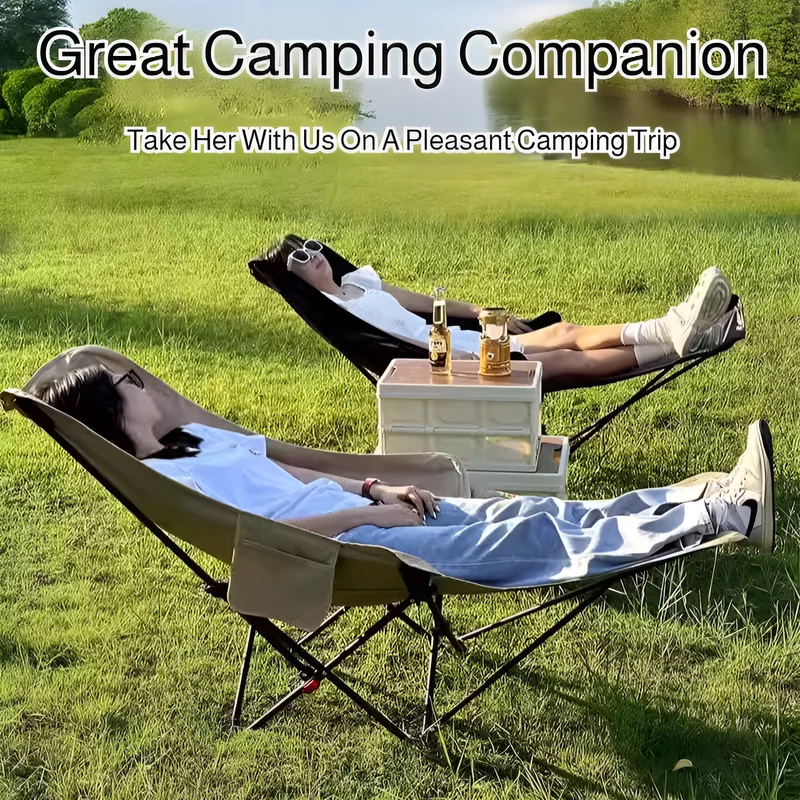 Tragbarer Outdoor-Stuhl mit Aufbewahrungstasche, zusammenklappbarer Outdoor-Liegestuhl mit Beinstütze, Camping-Strandstuhl, Klappstuhl für die Mittagspause
