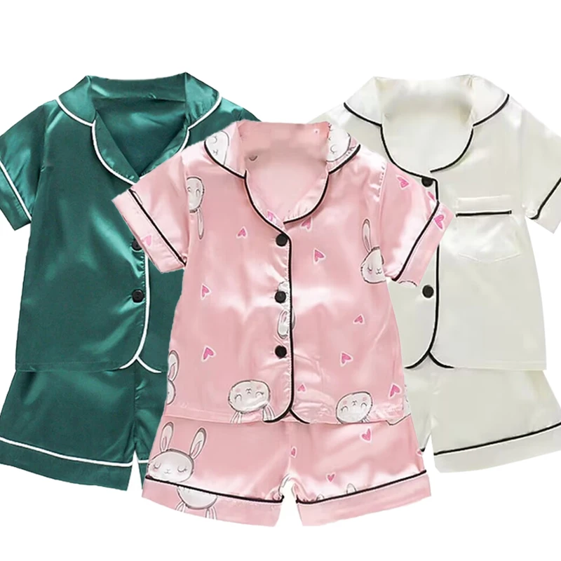 Jungen Mädchen Eis seide satin Cartoon druck Tops Hosen Set hause Tragen kinder pyjamas set Baby anzug Kinder Kleidung Kleinkind Image