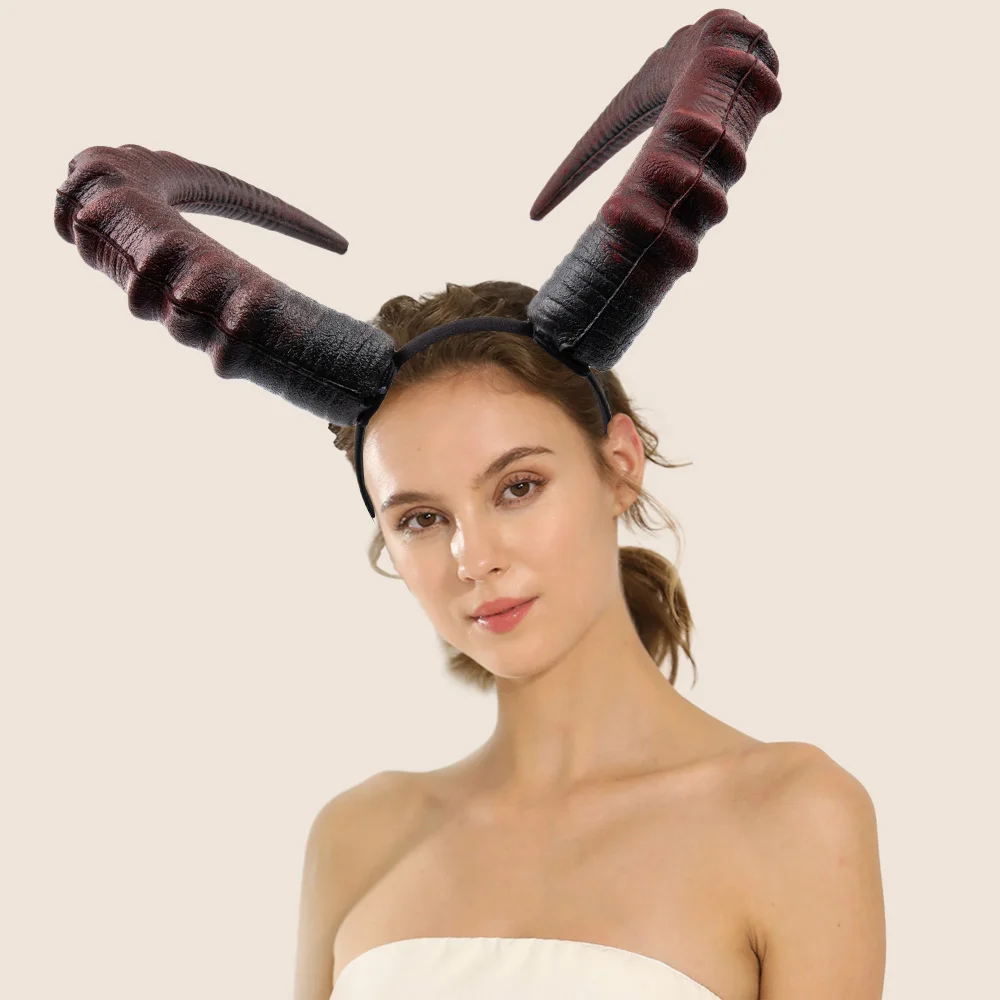 Schwarz Rot Dämon Horn Kopfschmuck Cosplay Frauen Gothic Teufel Tier Ox Hörner Kopfbedeckung Halloween Karneval Party Kostüm Requisiten