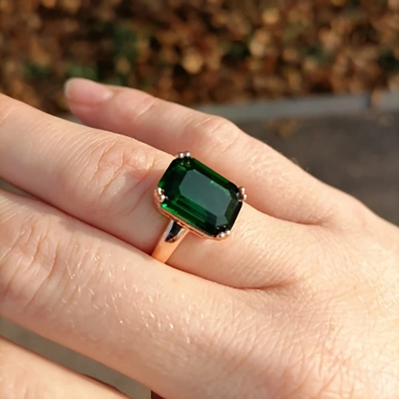 Doppel Fair Octagon Cut Grün Kristall Ring Rose Gold Farbe Mode Großen Roten Strass Party/Hochzeit Schmuck Für Frauen DFR700 Image
