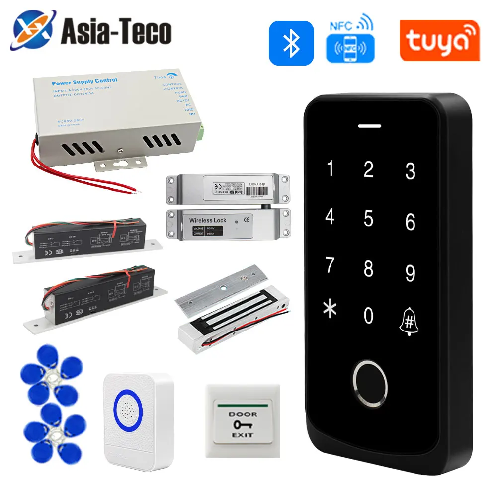 Garagentoröffner-Motor-Set mit Fingerabdruck-Zugangscontroller, Bluetooth, Tuya-App, NFC-Schloss, Stromversorgungssteuerung für Flügeltore Image