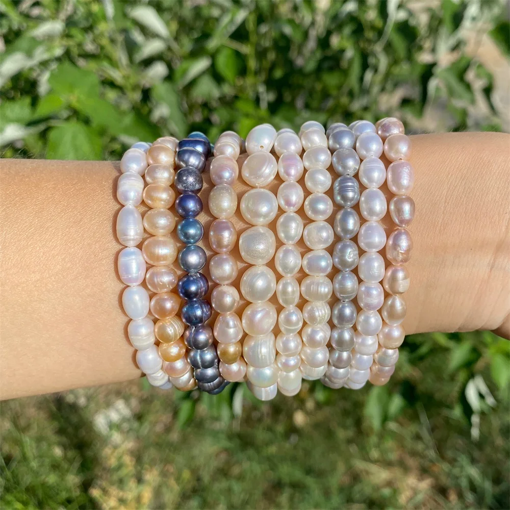 Mode Natürliche Süßwasser Perle Armband Rosa Weiß Unregelmäßige Runde Oval Perle Stretch Armreif Barock Vintage Weiblichen Schmuck