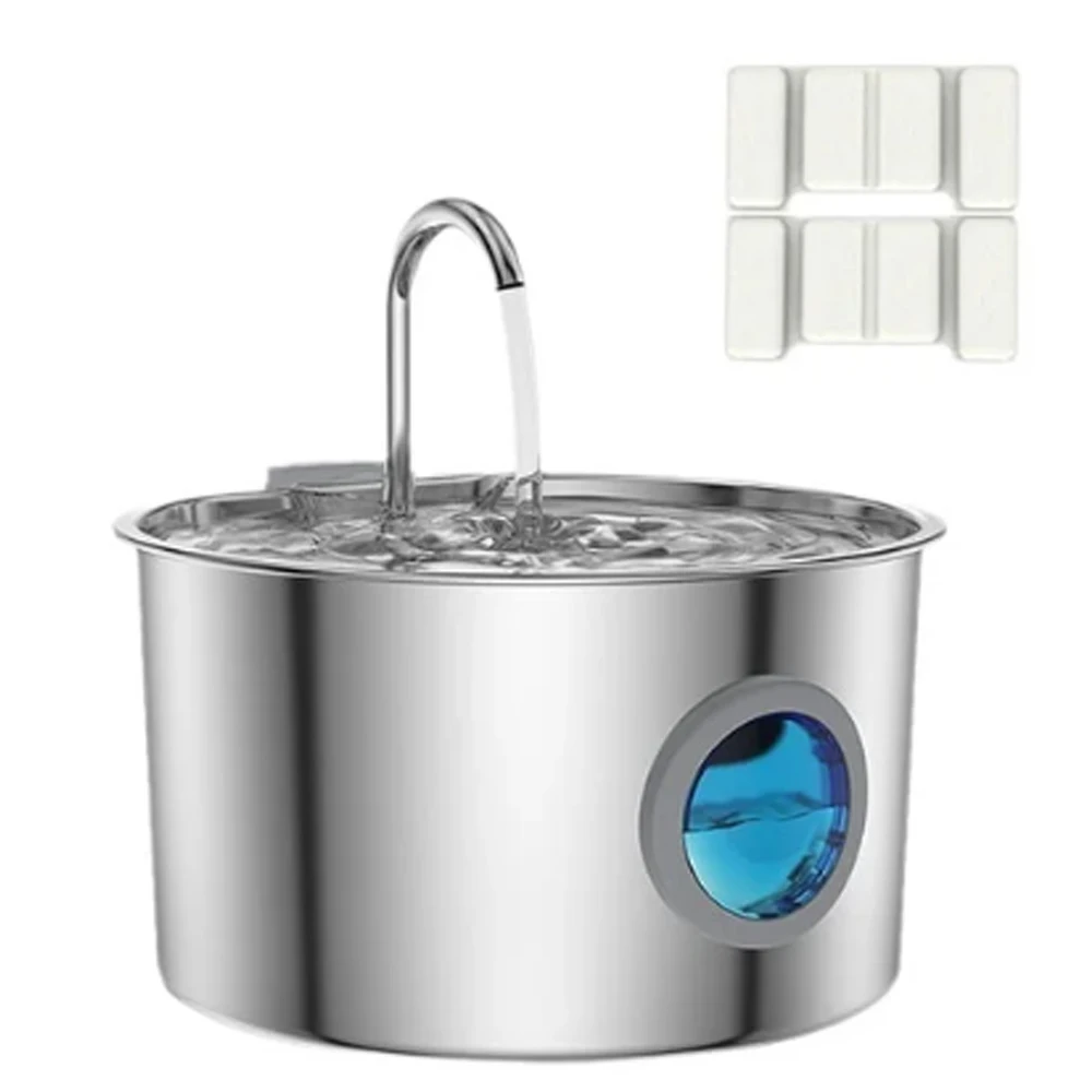 3,2 l Edelstahl-Wasserspender für Haustiere, USB-Stecker, Netzteil, geräuschloser Filter, Wasserspender für Katzen und Hunde