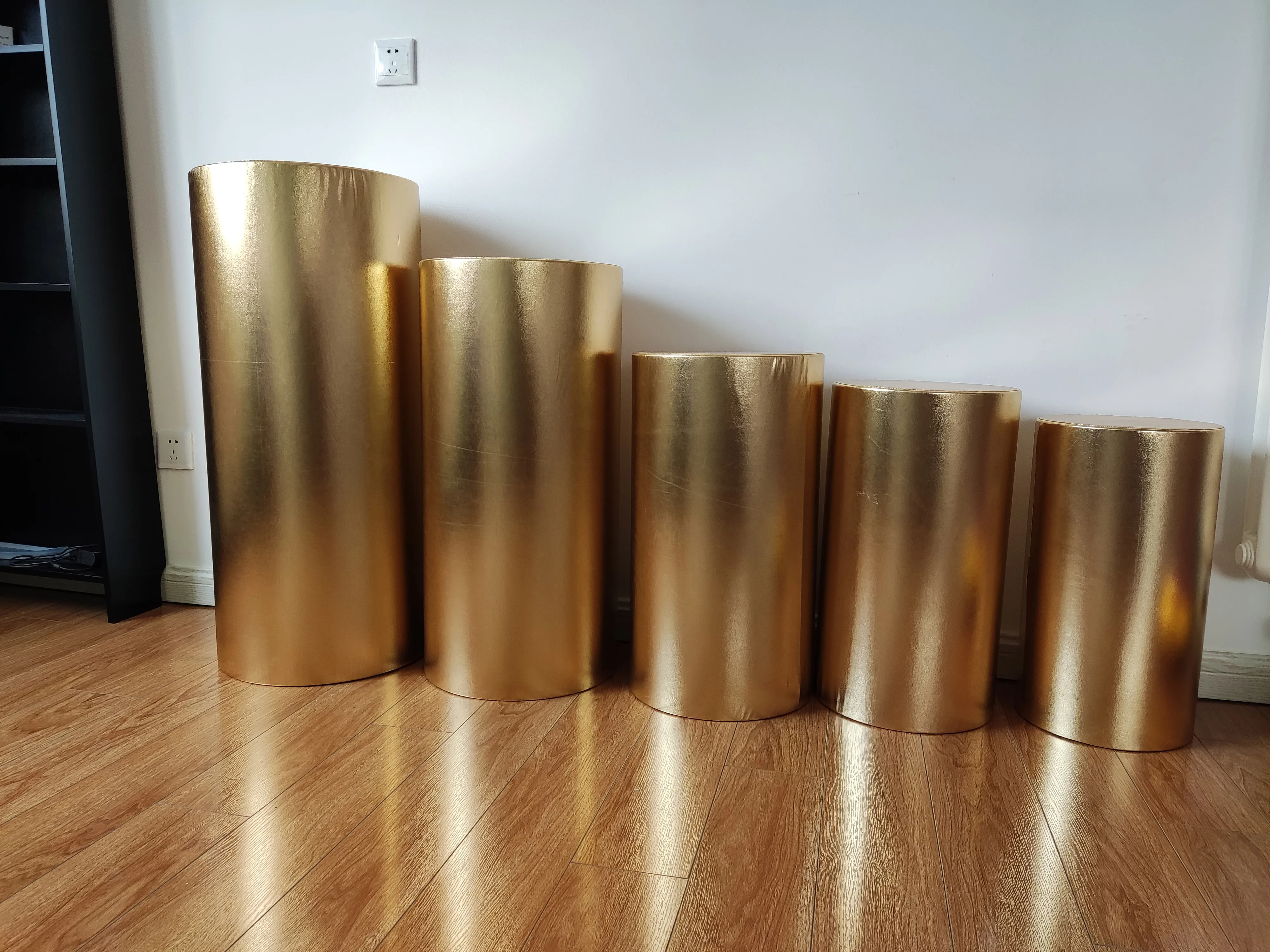3/5 stücke Zylinder Abdeckung Sockel Display Tuch Abdeckung Weiß Gold Kuchen Rack Sockel Abdeckung Säulen Zylinder Abdeckung Elastische Stoff Image