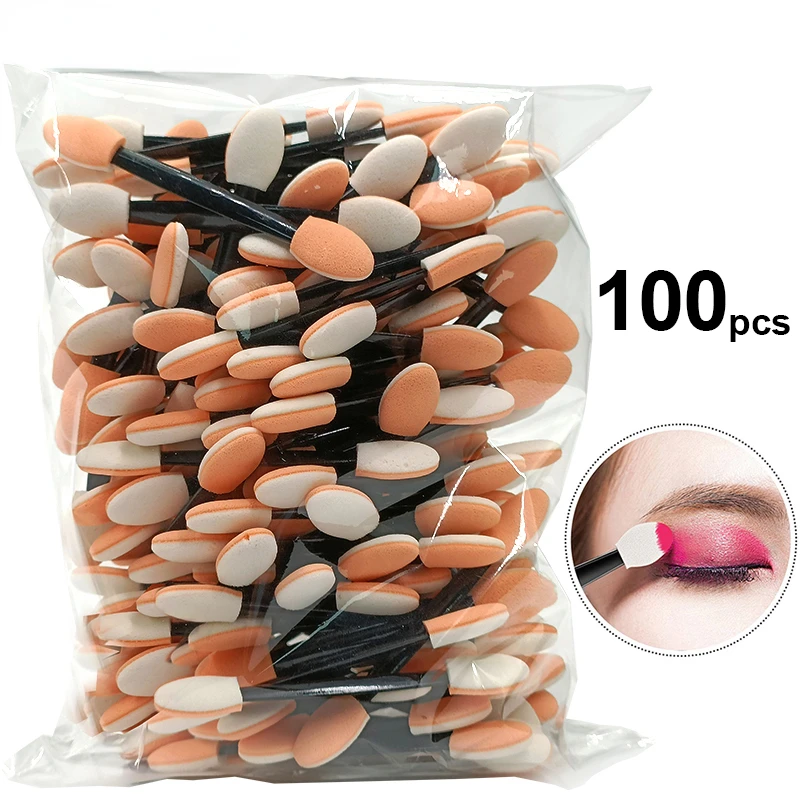 100 Teile/beutel Kleine Tragbare Lidschatten Applikatoren In Groß Doppel Schwamm Lidschatten Pinsel Make-Up Mini Werkzeuge Großhandel Image