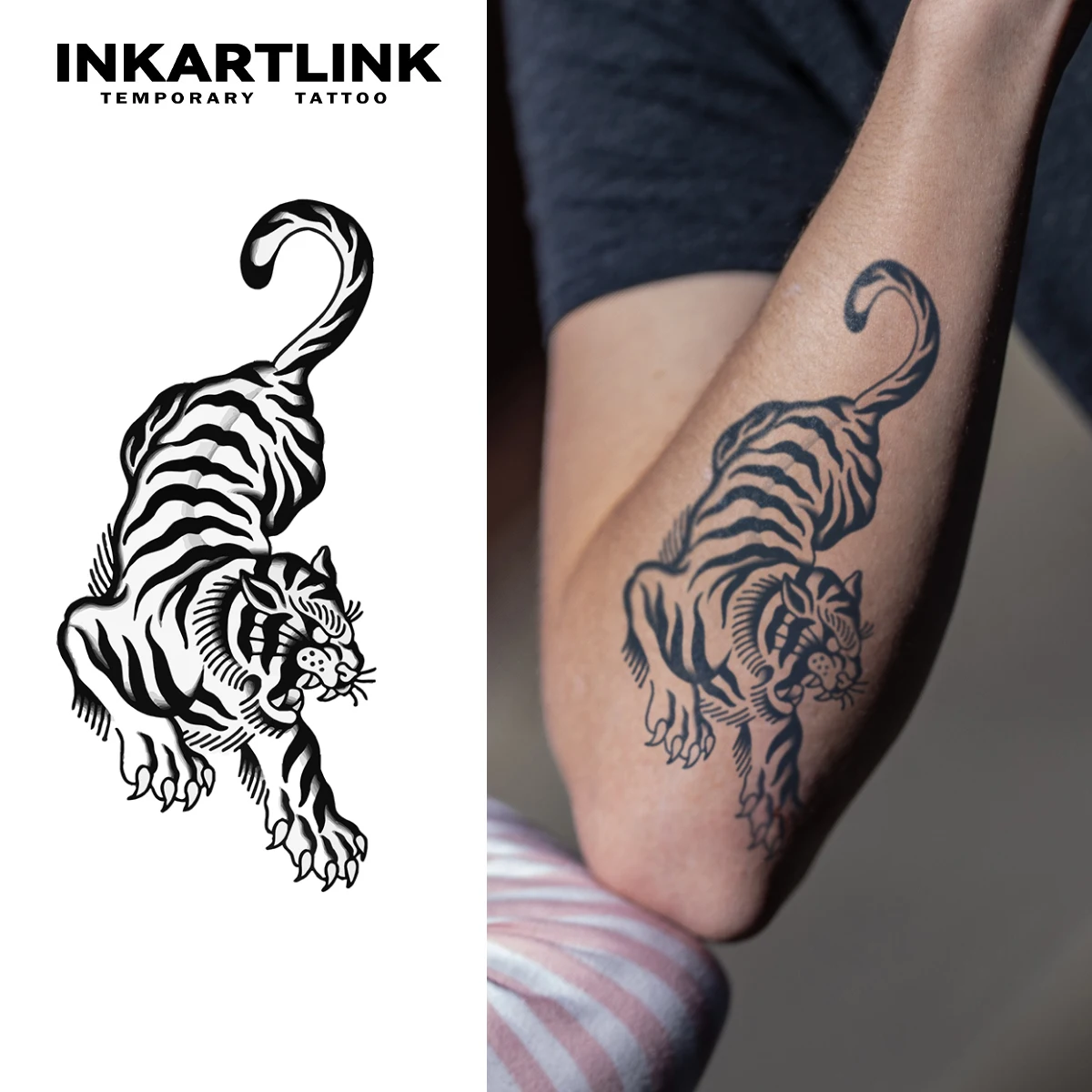 Temporäres Tiger-Tattoo – 15 Tage wasserfeste Körperkunst, 3D-Tiger-Claw-Etching-Tech für das asiatische Festival Image