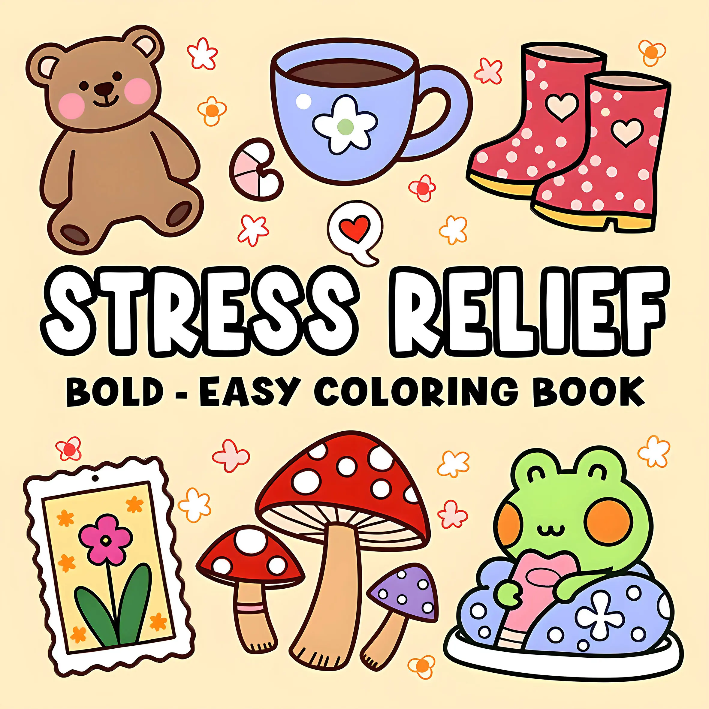 STRESS RELIEF Malbuch mit kräftigen, einfachen Mustern für Erwachsene, niedliches Zeichenbuch, perfektes Geschenk für Party und Geburtstag Image