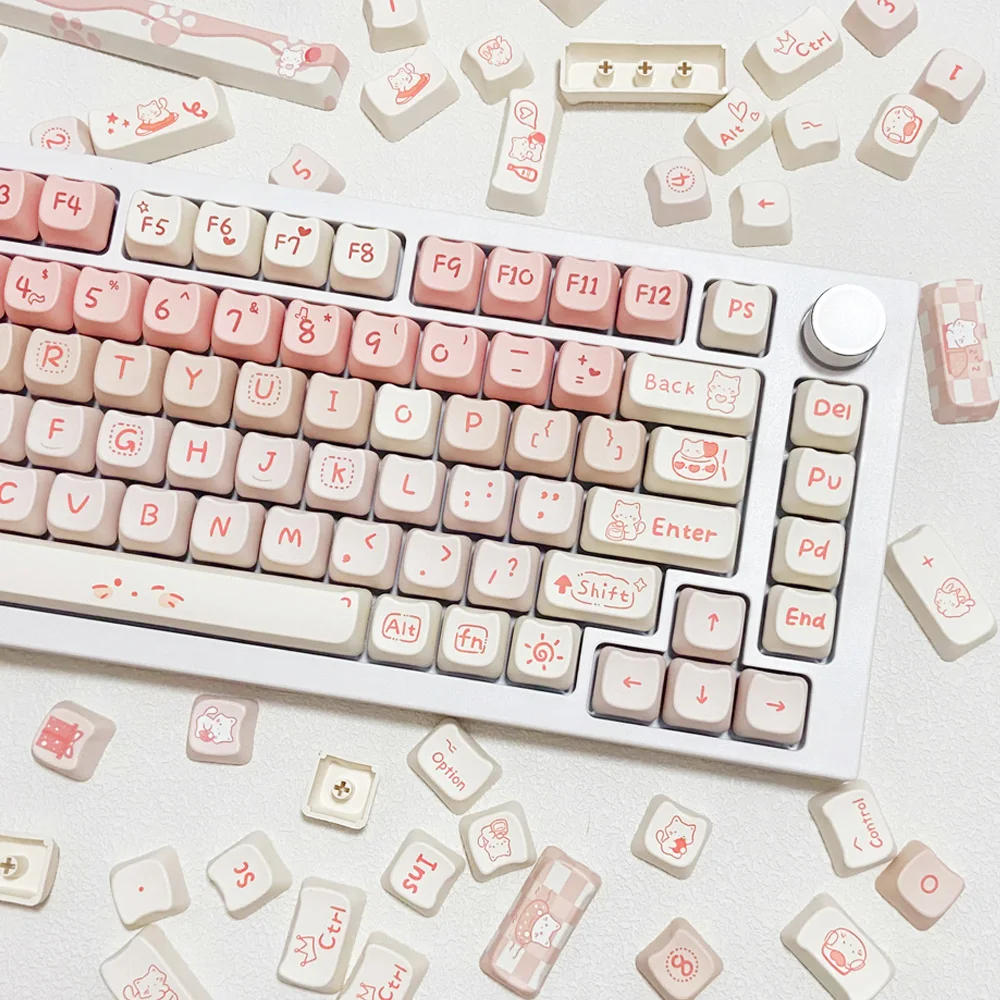 Katzen-Tastenkappen, 142 Tasten, Meersalz, niedliche rosa Party-Tastenkappen für mechanische Tastatur, MAO-Profil, Ersatzkappe für Tastatur 68 75 108 Image