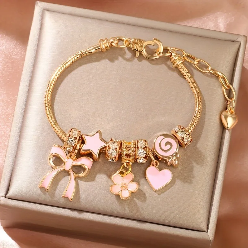 Verstellbares herzförmiges Armband Damen Schleife herzförmiges Modearmband Schmuck tägliche Accessoires Valentinstagsgeschenke Image
